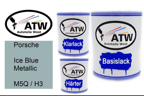 Porsche, Ice Blue Metallic, M5Q / H3: 1L Lackdose + 1L Klarlack + 500ml Härter - Set, von ATW Autoteile West.